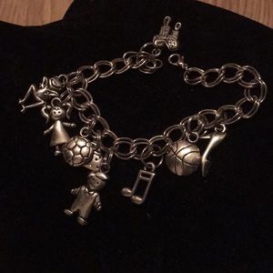 Silvertone family western theme charm bracelet
